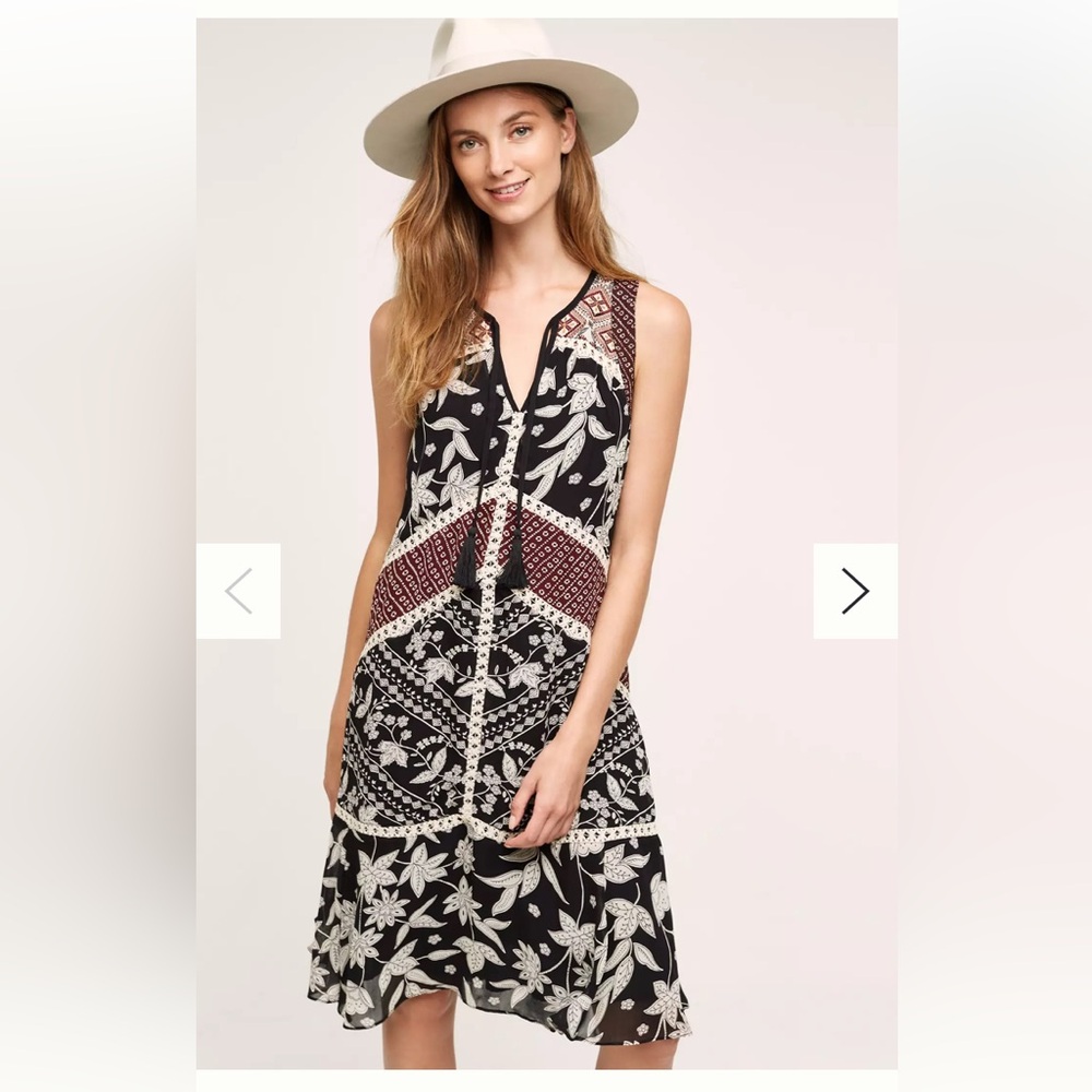 Anthropologie Bohemian Sleeveless Dress with Floral Pattern